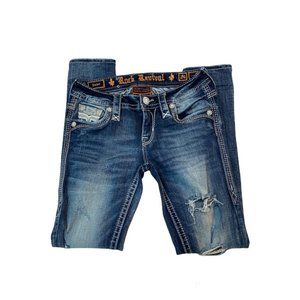 ROCK REVIVAL Yalen Mid-Rise Skinny Stretch Jeans- Ripped knees. Size 24